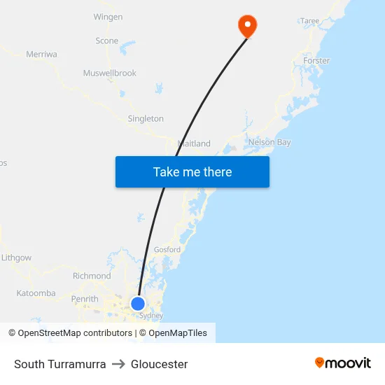 South Turramurra to Gloucester map