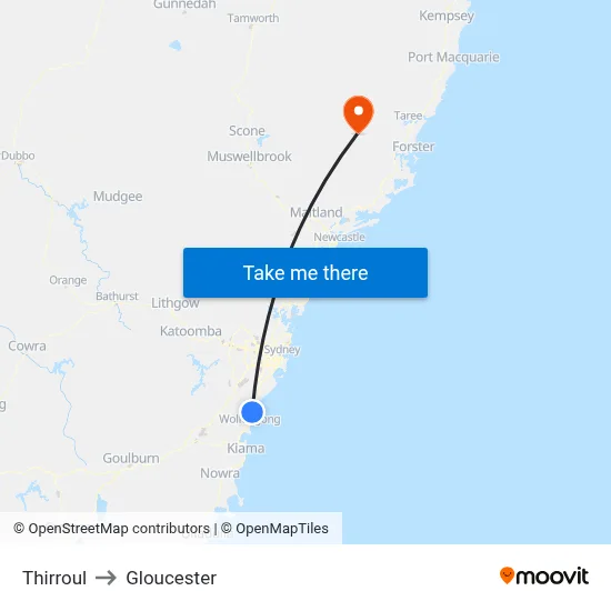 Thirroul to Gloucester map
