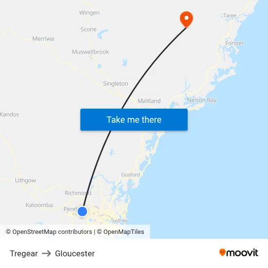 Tregear to Gloucester map