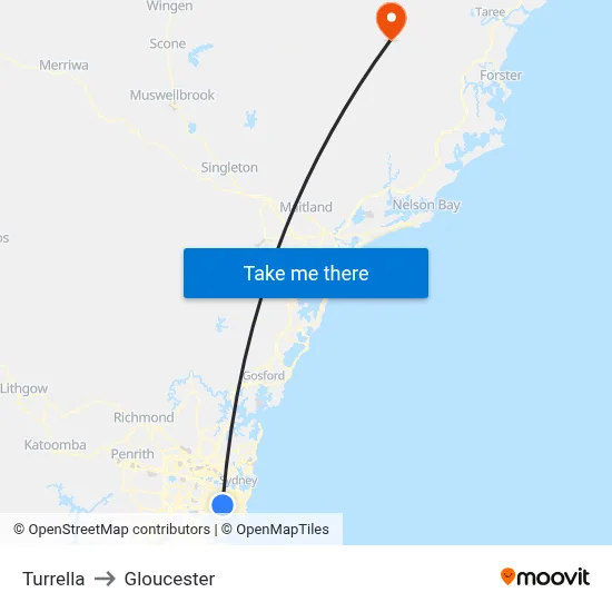 Turrella to Gloucester map