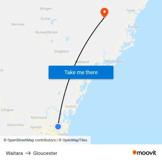 Waitara to Gloucester map