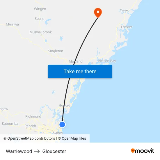 Warriewood to Gloucester map