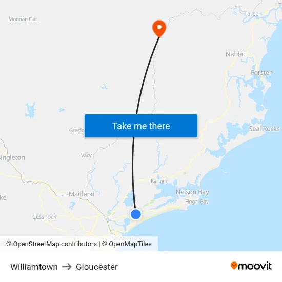 Williamtown to Gloucester map
