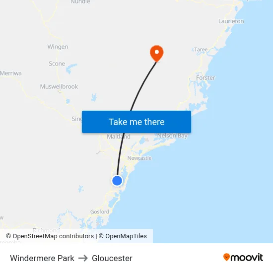 Windermere Park to Gloucester map