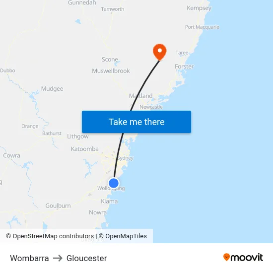 Wombarra to Gloucester map