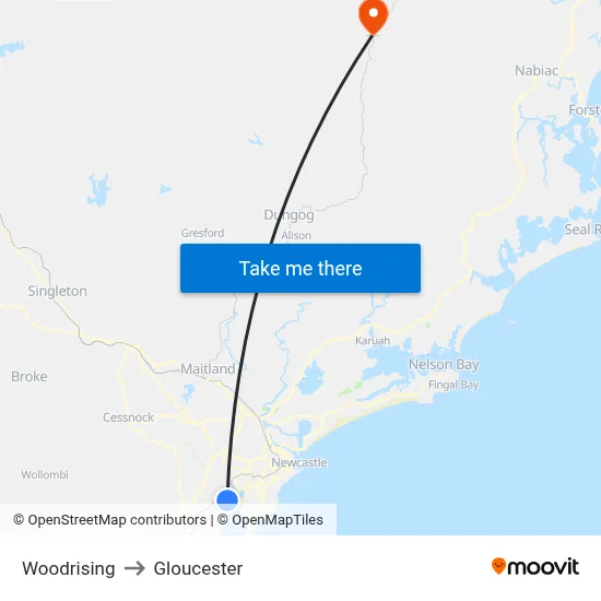 Woodrising to Gloucester map