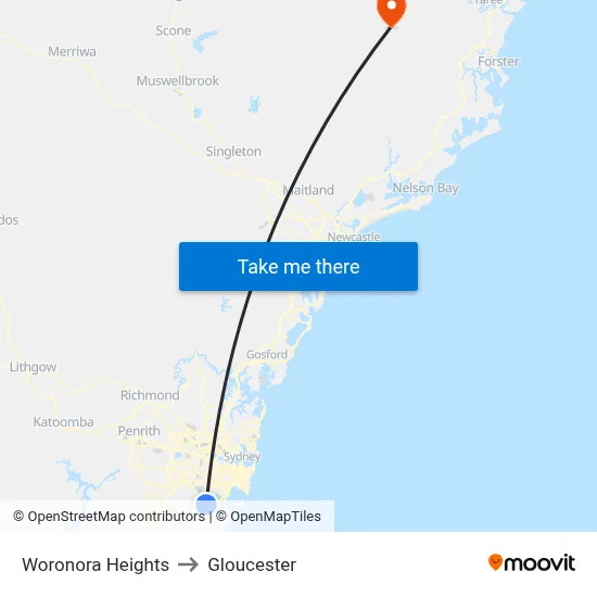Woronora Heights to Gloucester map