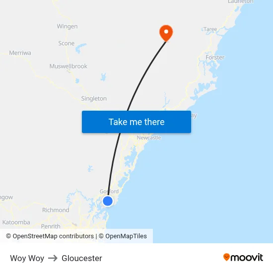 Woy Woy to Gloucester map