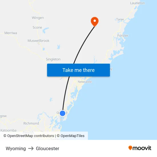 Wyoming to Gloucester map