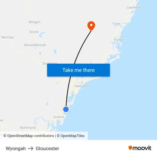 Wyongah to Gloucester map