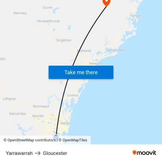 Yarrawarrah to Gloucester map