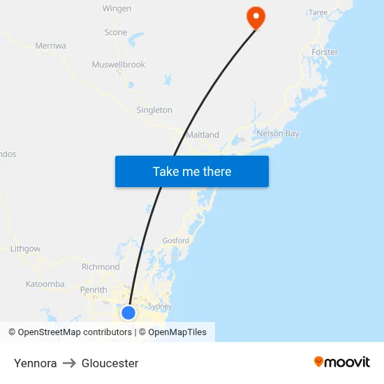 Yennora to Gloucester map