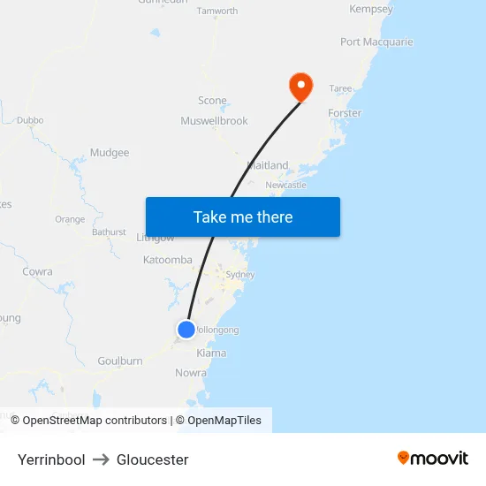 Yerrinbool to Gloucester map