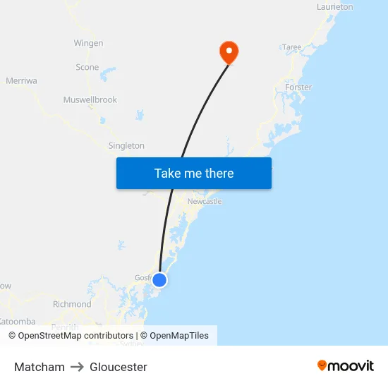 Matcham to Gloucester map