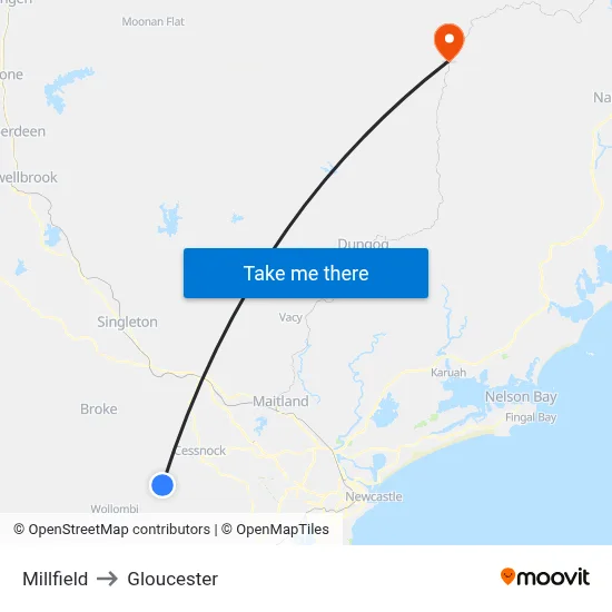 Millfield to Gloucester map