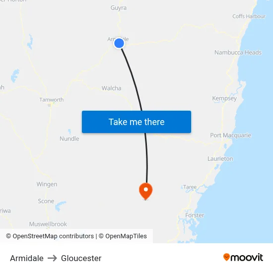 Armidale to Gloucester map
