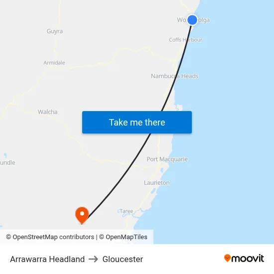 Arrawarra Headland to Gloucester map