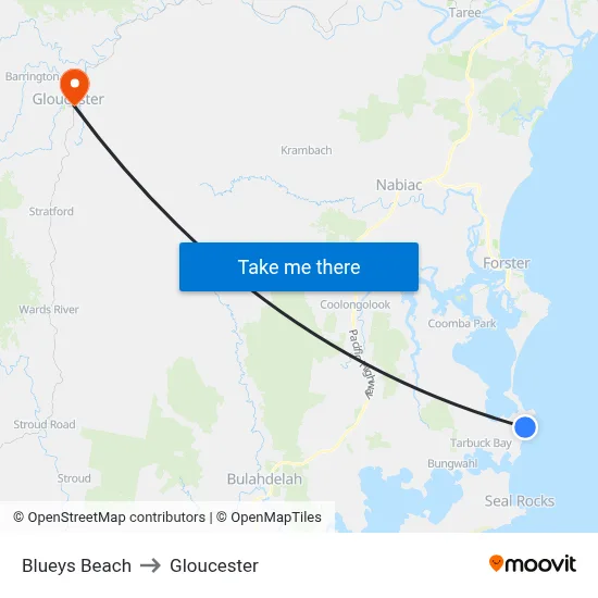 Blueys Beach to Gloucester map
