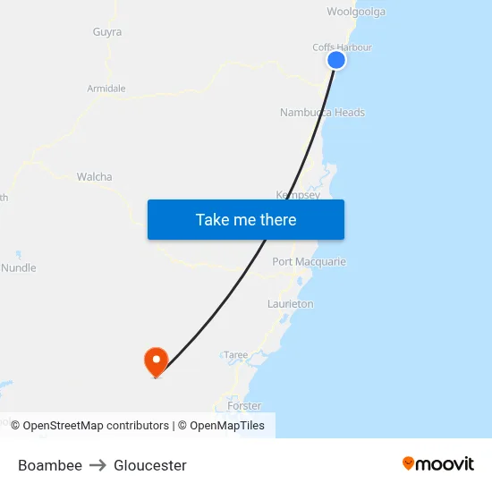 Boambee to Gloucester map