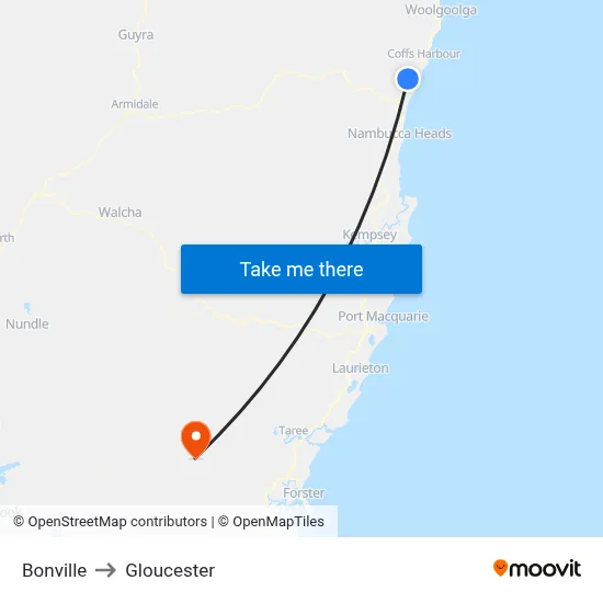 Bonville to Gloucester map