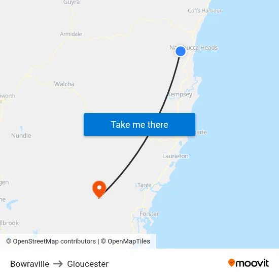 Bowraville to Gloucester map