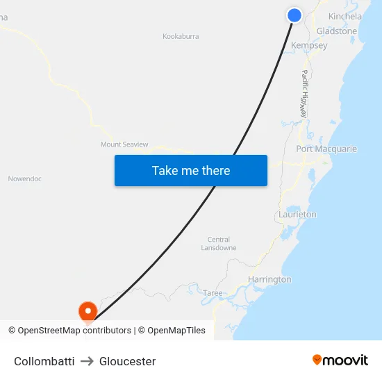 Collombatti to Gloucester map