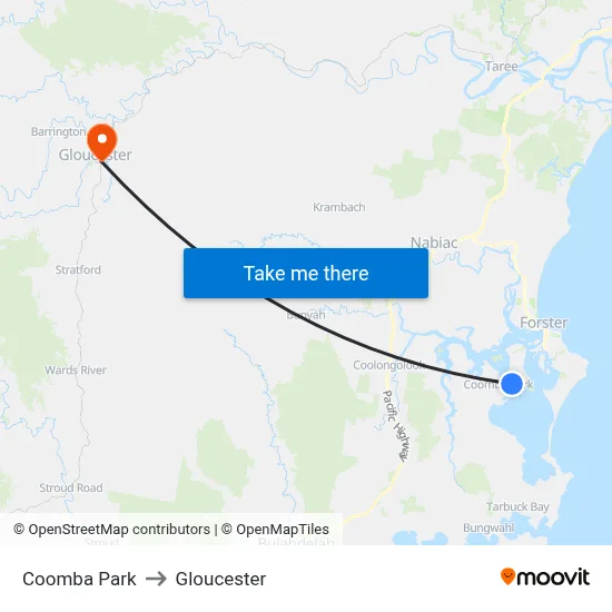 Coomba Park to Gloucester map