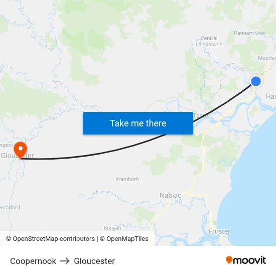 Coopernook to Gloucester map