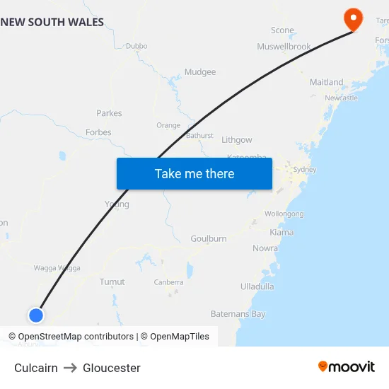 Culcairn to Gloucester map