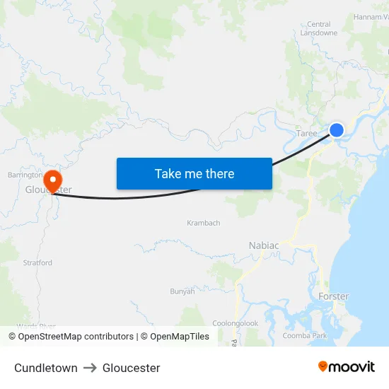 Cundletown to Gloucester map