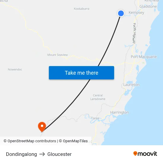 Dondingalong to Gloucester map