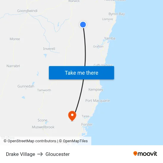Drake Village to Gloucester map