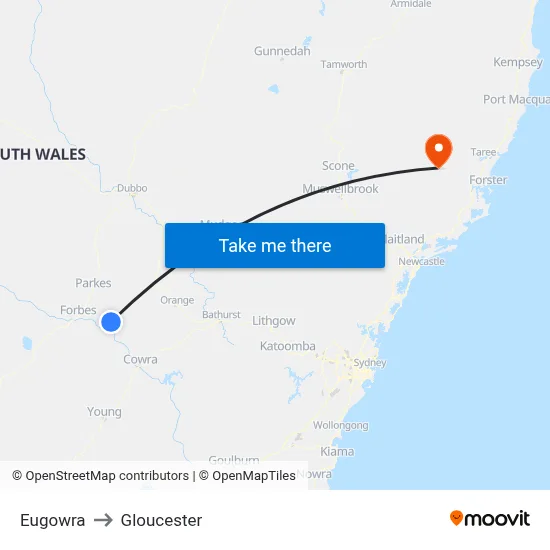 Eugowra to Gloucester map