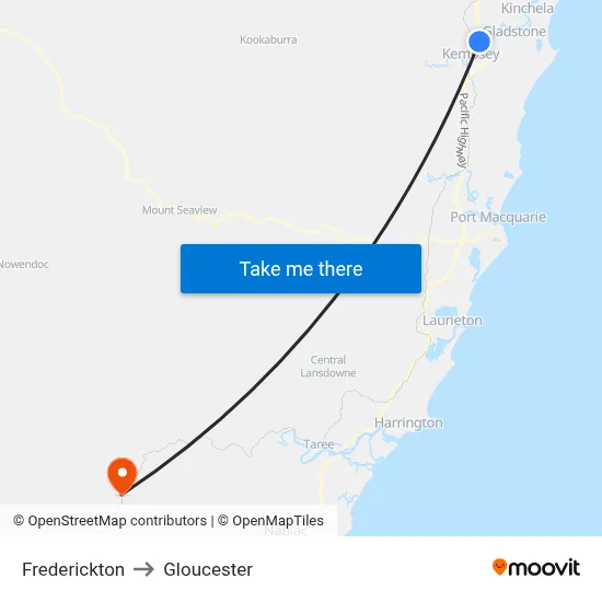 Frederickton to Gloucester map
