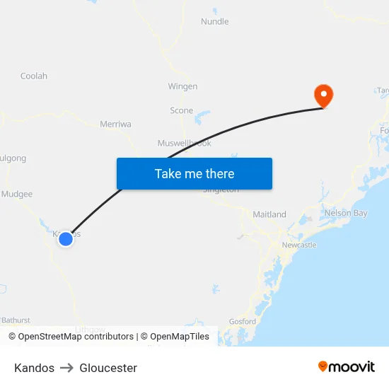 Kandos to Gloucester map