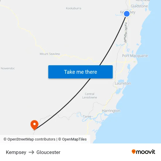 Kempsey to Gloucester map