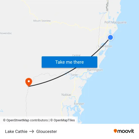 Lake Cathie to Gloucester map