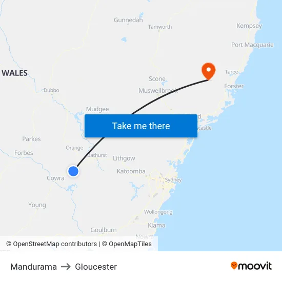 Mandurama to Gloucester map