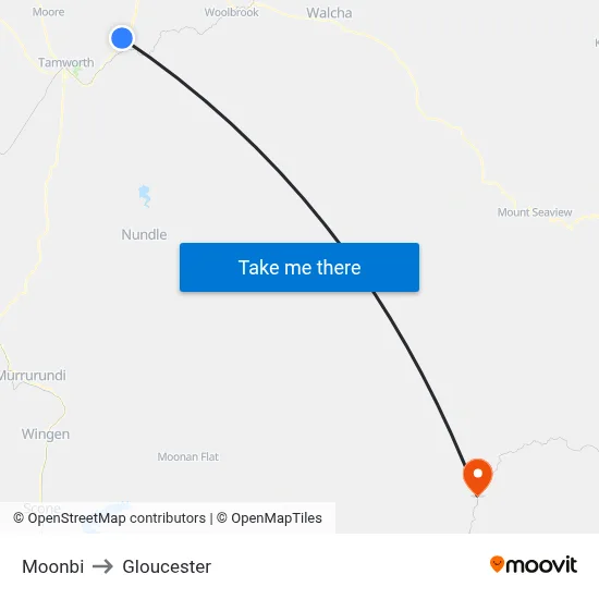 Moonbi to Gloucester map
