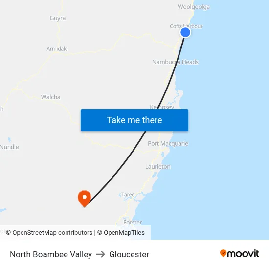 North Boambee Valley to Gloucester map