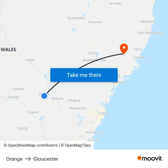 Orange to Gloucester map