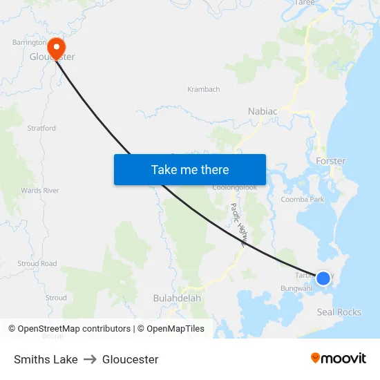 Smiths Lake to Gloucester map