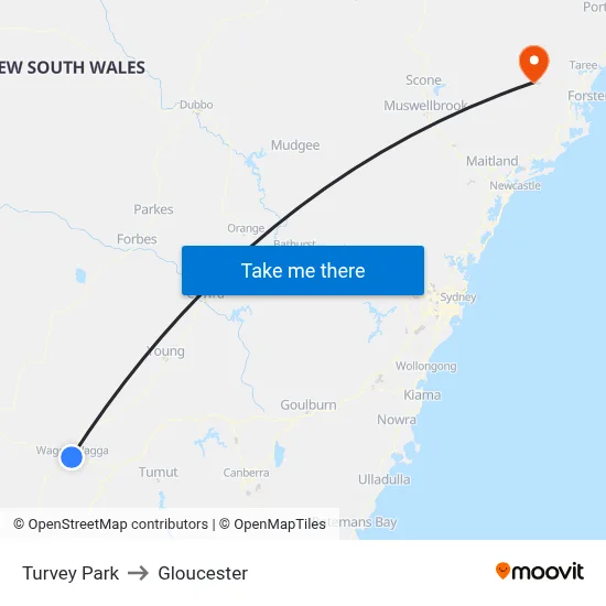 Turvey Park to Gloucester map