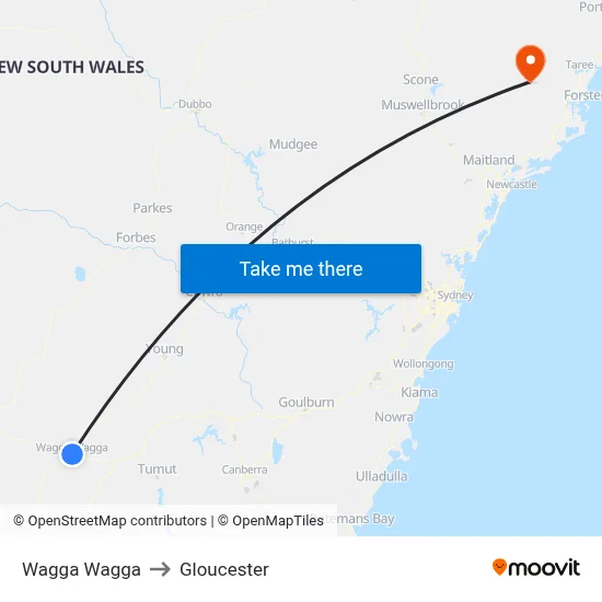 Wagga Wagga to Gloucester map
