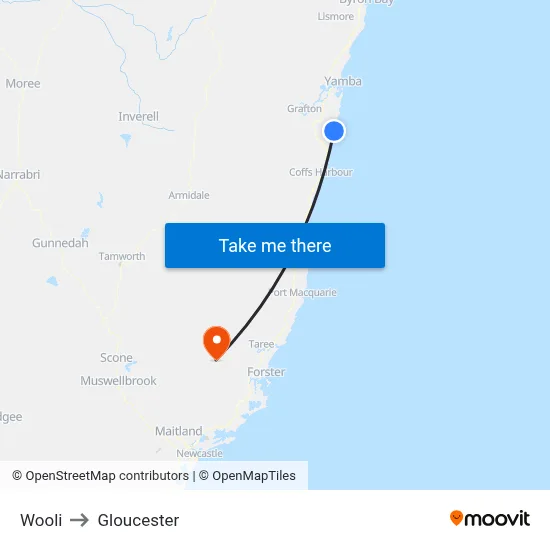 Wooli to Gloucester map