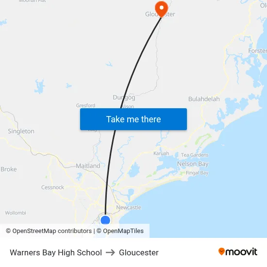 Warners Bay High School to Gloucester map