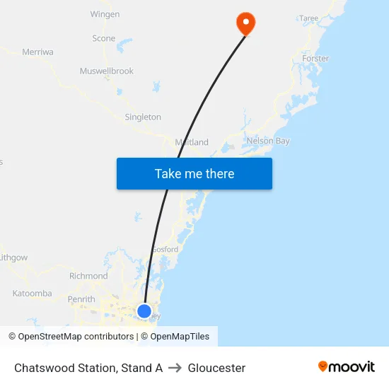 Chatswood Station, Stand A to Gloucester map