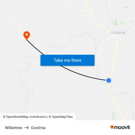 Wilbetree to Goolma map
