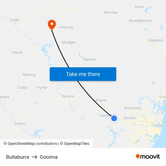 Bullaburra to Goolma map