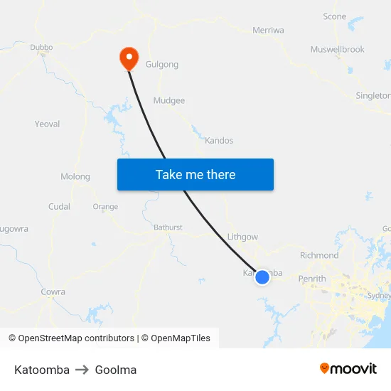 Katoomba to Goolma map